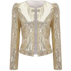 Dantazz Women Casual Fashion Sequin Sequins Sparkling Cardigan Jacket Prairie Mountain Jacket (Beige-b, L)