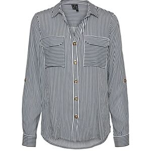 VERO MODA Women's Vmbumpy New Noos Ptt L/S Shirt Blouse, Snow White/Stripes:India Ink, M/Petite VERO MODA Women's Vmbumpy New Noos Ptt L/S Shirt Blouse, Snow White/Stripes:India Ink, M/Petite