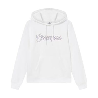 Champion Women's fleece hoodie, rib cuff and hem, front kangaroo pocket, hood with adjustable drawcords, graphic logo White Champion Women's fleece hoodie, rib cuff and hem, front kangaroo pocket, hood with adjustable drawcords, graphic logo White