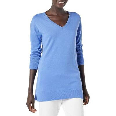 Amazon Essentials Women's Regular Fit Lightweight Long-Sleeved V-Neck Tunic Jumper (Available in Plus Size), Blue, L Amazon Essentials Women's Regular Fit Lightweight Long-Sleeved V-Neck Tunic Jumper (Available in Plus Size), Blue, L