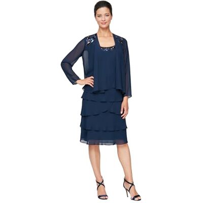 S.L. Fashions Women's Mother of The Bride Jacket Dress with Sequined Cut Out Shoulder, (Petite and Regular Sizes) Special Occasion, Deep Navy, 22 S.L. Fashions Women's Mother of The Bride Jacket Dress with Sequined Cut Out Shoulder, (Petite and Regular Sizes) Special Occasion, Deep Navy, 22