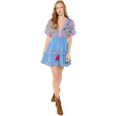 Joe Browns Women's Embroidered Denim Flared Sleeve Tunic Dress, Relaxed, Blue, UK 12 Joe Browns Women's Embroidered Denim Flared Sleeve Tunic Dress, Relaxed, Blue, UK 12
