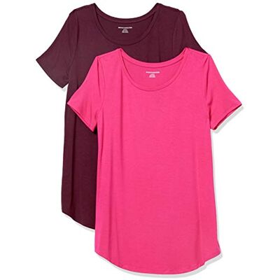 Amazon Essentials Women's Short-Sleeve Scoopneck Tunic, Pack of 2, Bright Pink/Burgundy, M Amazon Essentials Women's Short-Sleeve Scoopneck Tunic, Pack of 2, Bright Pink/Burgundy, M