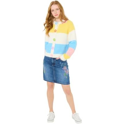 Joe Browns Women's Stripe Flower Popper Button Cardigan, Regular, Cream, UK 14 Joe Browns Women's Stripe Flower Popper Button Cardigan, Regular, Cream, UK 14