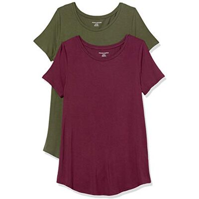 Amazon Essentials Women's Short-Sleeve Scoopneck Tunic, Pack of 2, Burgundy/Dark Olive, L Amazon Essentials Women's Short-Sleeve Scoopneck Tunic, Pack of 2, Burgundy/Dark Olive, L