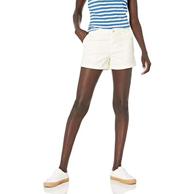 Amazon Essentials Women's Mid-Rise Slim-Fit 3.5" (8.9 cm) Inseam Chino Shorts, Cream, 20 Amazon Essentials Women's Mid-Rise Slim-Fit 3.5" (8.9 cm) Inseam Chino Shorts, Cream, 20