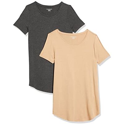Amazon Essentials Women's Short-Sleeve Scoopneck Tunic, Pack of 2, Charcoal Heather/Light Camel, XL Amazon Essentials Women's Short-Sleeve Scoopneck Tunic, Pack of 2, Charcoal Heather/Light Camel, XL