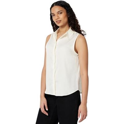 Amazon Essentials Women's Regular-Fit Sleeveless Button-Down Blouse, Eggshell White, L Amazon Essentials Women's Regular-Fit Sleeveless Button-Down Blouse, Eggshell White, L