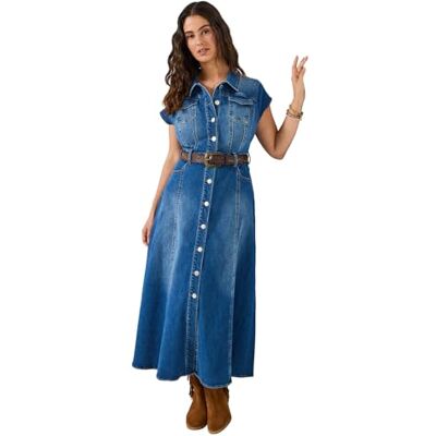 Joe Browns Women's Stretch Denim Maxi Shirt Dress, Slim, Blue, UK 12 (Petite) Joe Browns Women's Stretch Denim Maxi Shirt Dress, Slim, Blue, UK 12 (Petite)