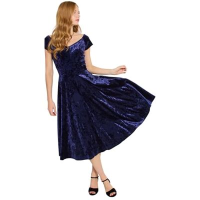 Joe Browns Women's Vintage Velour Skater Dress, Blue, 8 Joe Browns Women's Vintage Velour Skater Dress, Blue, 8