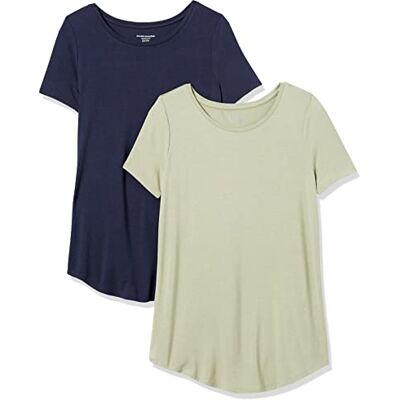 Amazon Essentials Women's Short-Sleeve Scoopneck Tunic, Pack of 2, Navy/Sage Green, L Amazon Essentials Women's Short-Sleeve Scoopneck Tunic, Pack of 2, Navy/Sage Green, L