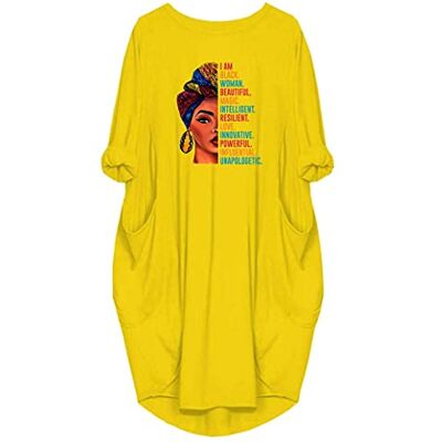 WbJetr Black Woman Beautiful Magic Long Sleeve Loose Pocket Oversize Tunic Dress, Yellow, M WbJetr Black Woman Beautiful Magic Long Sleeve Loose Pocket Oversize Tunic Dress, Yellow, M