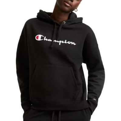 Champion Women's, Powerblend, Fleece, Comfortable Hoodie Sweatshirt (Plus Hooded, Black Script, S Champion Women's, Powerblend, Fleece, Comfortable Hoodie Sweatshirt (Plus Hooded, Black Script, S