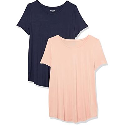 Amazon Essentials Women's Short-Sleeve Scoopneck Tunic, Pack of 2, Navy/Coral Pink, XXL Amazon Essentials Women's Short-Sleeve Scoopneck Tunic, Pack of 2, Navy/Coral Pink, XXL