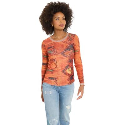Joe Browns Women's Mock Layer Printed Mesh Top, Regular, Orange, UK 18 Joe Browns Women's Mock Layer Printed Mesh Top, Regular, Orange, UK 18