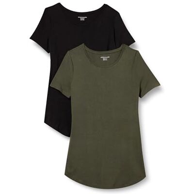 Amazon Essentials Women's Short-Sleeve Scoopneck Tunic, Pack of 2, Black/Olive, XXL Amazon Essentials Women's Short-Sleeve Scoopneck Tunic, Pack of 2, Black/Olive, XXL