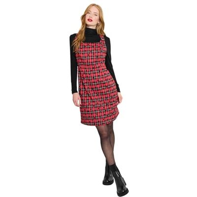 Joe Browns Women's Heart PrintTartan Check Pinafore Mini Dress, Petite, Red, UK 16 Joe Browns Women's Heart PrintTartan Check Pinafore Mini Dress, Petite, Red, UK 16