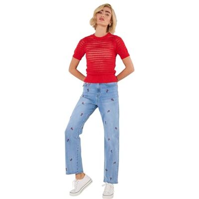 Joe Browns Women's Slim Straight Fit Floral Embroidered Jeans, Regular, Blue, UK 8 Joe Browns Women's Slim Straight Fit Floral Embroidered Jeans, Regular, Blue, UK 8