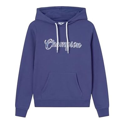 Champion Women's fleece hoodie, rib cuff and hem, front kangaroo pocket, hood with adjustable drawcords, graphic logo Blue Champion Women's fleece hoodie, rib cuff and hem, front kangaroo pocket, hood with adjustable drawcords, graphic logo Blue