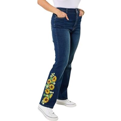 Joe Browns Women's Sunflower Embroidered Flared Jeans, Regular, Blue, UK 14R Joe Browns Women's Sunflower Embroidered Flared Jeans, Regular, Blue, UK 14R