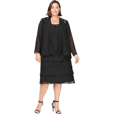 S.L. Fashions Women's Mother of The Bride Jacket Dress with Sequined Cut Out Shoulder (Petite and Regular Sizes) Special Occasion, Black, 14 S.L. Fashions Women's Mother of The Bride Jacket Dress with Sequined Cut Out Shoulder (Petite and Regular Sizes) Special Occasion, Black, 14