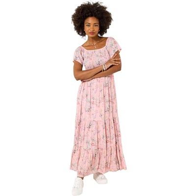 Joe Browns Women's Crinkle Butterfly Print Maxi Dress, Regular, Pink, UK 22 Joe Browns Women's Crinkle Butterfly Print Maxi Dress, Regular, Pink, UK 22