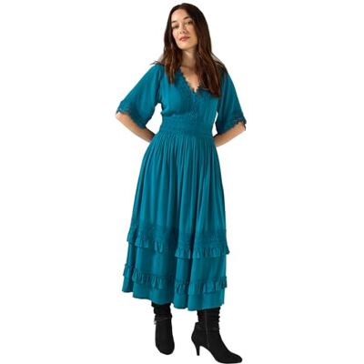 Joe Browns Women's Flattering Boho Lace High-Low Hem Dress, Teal, 46 Taille Petite Joe Browns Women's Flattering Boho Lace High-Low Hem Dress, Teal, 46 Taille Petite