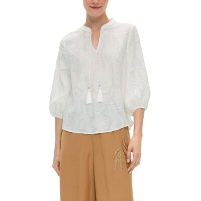 s.Oliver BLACK LABEL Tunic Blouse in Leaf Design Made of Viscose Mix, Ecru, 10 s.Oliver BLACK LABEL Tunic Blouse in Leaf Design Made of Viscose Mix, Ecru, 10