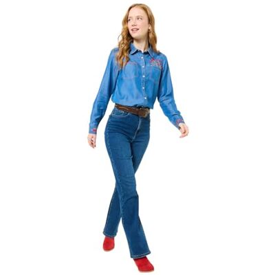 Joe Browns Women's Floral Embroidered Denim Shirt, Regular, Blue, UK 16 Joe Browns Women's Floral Embroidered Denim Shirt, Regular, Blue, UK 16