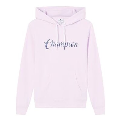 Champion Women's fleece hoodie, rib cuff and hem, front kangaroo pocket, hood with adjustable drawcords, graphic logo Pink Champion Women's fleece hoodie, rib cuff and hem, front kangaroo pocket, hood with adjustable drawcords, graphic logo Pink
