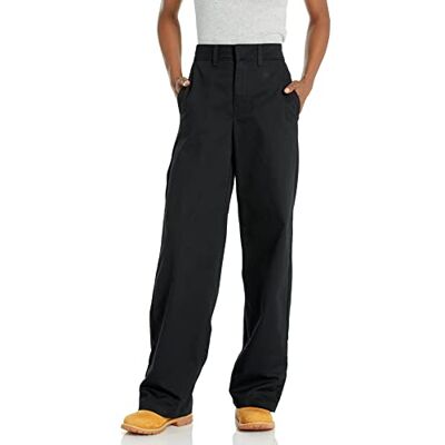 Dickies Womens Women's High Rise Wide Leg Twill Pants, Rinsed Black, 34 Dickies Womens Women's High Rise Wide Leg Twill Pants, Rinsed Black, 34