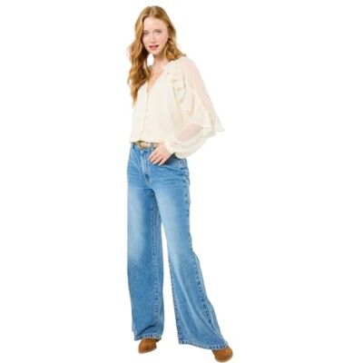 Joe Browns Women's Flowy Ruffle Long Sleeve Blouse, Relaxed, Cream, UK 16 Joe Browns Women's Flowy Ruffle Long Sleeve Blouse, Relaxed, Cream, UK 16