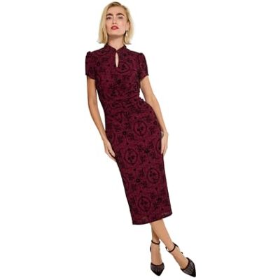 Joe Browns Women's Flocked Stretch Midi Dress, Regular, Red, UK 8 Joe Browns Women's Flocked Stretch Midi Dress, Regular, Red, UK 8