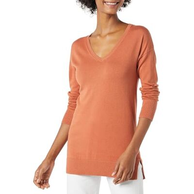 Amazon Essentials Women's Regular Fit Lightweight Long-Sleeved V-Neck Tunic Jumper (Available in Plus Size), Caramel, S Amazon Essentials Women's Regular Fit Lightweight Long-Sleeved V-Neck Tunic Jumper (Available in Plus Size), Caramel, S