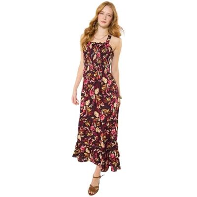 Joe Browns Womens Floral Tiered Cross Strap Maxi Dress, Berry, 10 UK Joe Browns Womens Floral Tiered Cross Strap Maxi Dress, Berry, 10 UK
