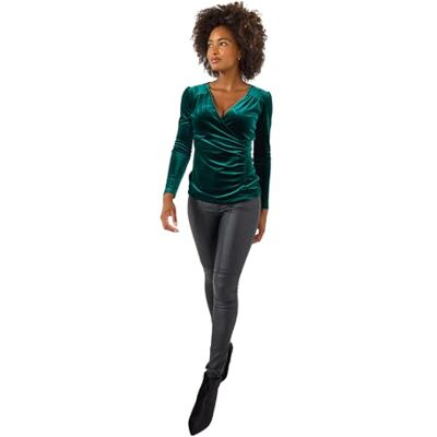 Joe Browns Women's Mock Wrap Velour Top Blouse, Green, 14 Joe Browns Women's Mock Wrap Velour Top Blouse, Green, 14