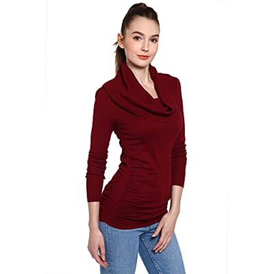 AmélieBoutik Women Cowl Neck Long Sleeve Ruched Sides Pullover Tunic Jumper (Burgundy X-Small 8) AmélieBoutik Women Cowl Neck Long Sleeve Ruched Sides Pullover Tunic Jumper (Burgundy X-Small 8)