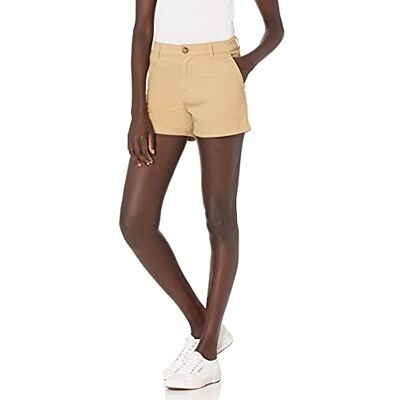 Amazon Essentials Women's Mid-Rise Slim-Fit 3.5" (8.9 cm) Inseam Chino Shorts, Khaki Brown, 12-14 Amazon Essentials Women's Mid-Rise Slim-Fit 3.5" (8.9 cm) Inseam Chino Shorts, Khaki Brown, 12-14