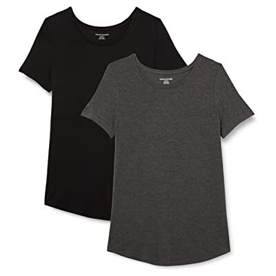 Amazon Essentials Women's Short-Sleeve Scoopneck Tunic, Pack of 2, Black/Charcoal Heather, XS Amazon Essentials Women's Short-Sleeve Scoopneck Tunic, Pack of 2, Black/Charcoal Heather, XS