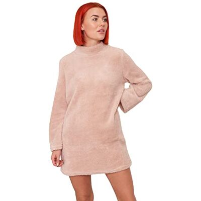 OHS High Neck Super Soft Teddy Fleece Dress Plush Stylish T-Shirt Long Sleeve Collar Casual Loungewear, Blush Pink Medium 10/12 OHS High Neck Super Soft Teddy Fleece Dress Plush Stylish T-Shirt Long Sleeve Collar Casual Loungewear, Blush Pink Medium 10/12