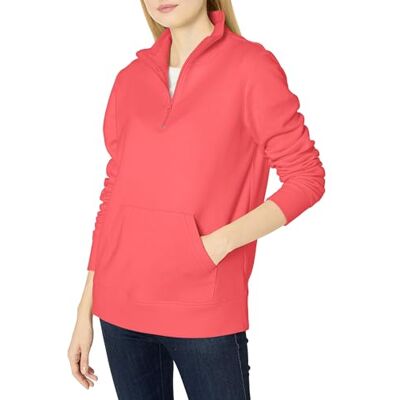 Amazon Essentials Women's Long-Sleeve Fleece Quarter-Zip Jumper (Available in Plus Sizes), Coral Pink, L Amazon Essentials Women's Long-Sleeve Fleece Quarter-Zip Jumper (Available in Plus Sizes), Coral Pink, L