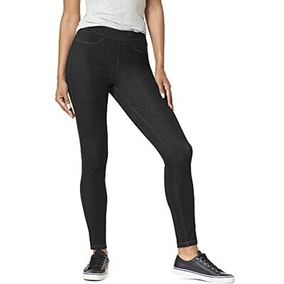 HUE Women's Curvy Fit Essential Denim Leggings Hosiery, Black, M HUE Women's Curvy Fit Essential Denim Leggings Hosiery, Black, M