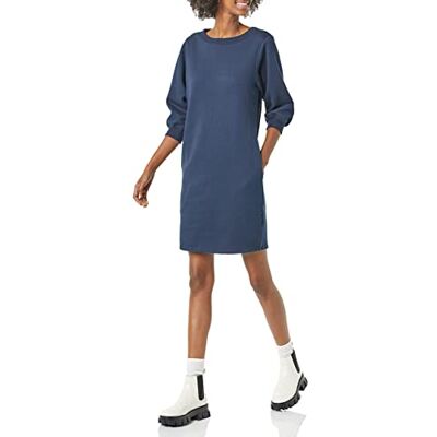 Amazon Essentials Women's Fleece Blouson Sleeve Crewneck Sweatshirt Dress (Available in Plus Size), Navy, X-Large Amazon Essentials Women's Fleece Blouson Sleeve Crewneck Sweatshirt Dress (Available in Plus Size), Navy, X-Large