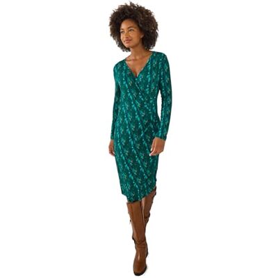 Joe Browns Women's Leaf Print Knee Length Dress, Petite, Green, UK 18 Joe Browns Women's Leaf Print Knee Length Dress, Petite, Green, UK 18
