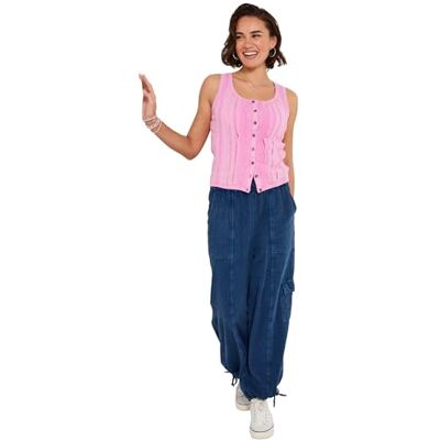 Joe Browns Women's Boho Acid Dye Button-Through Vest, Regular, Pink, UK 14 Joe Browns Women's Boho Acid Dye Button-Through Vest, Regular, Pink, UK 14