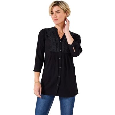 Joe Browns Women's Soft Crinkle Longline Lace Blouse, Black, 8 Joe Browns Women's Soft Crinkle Longline Lace Blouse, Black, 8