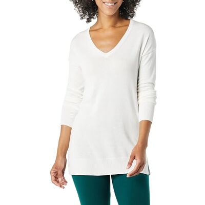 Amazon Essentials Women's Regular Fit Lightweight Long-Sleeved V-Neck Tunic Jumper (Available in Plus Size), Ivory, XXL Amazon Essentials Women's Regular Fit Lightweight Long-Sleeved V-Neck Tunic Jumper (Available in Plus Size), Ivory, XXL
