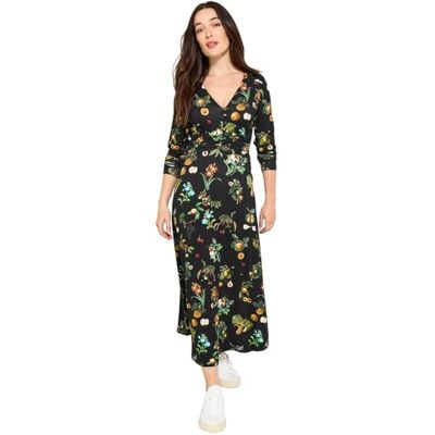 Joe Browns Women's Fruit Print Long Sleeve Midi Jersey Dress, Regular, Black, UK 12 Joe Browns Women's Fruit Print Long Sleeve Midi Jersey Dress, Regular, Black, UK 12
