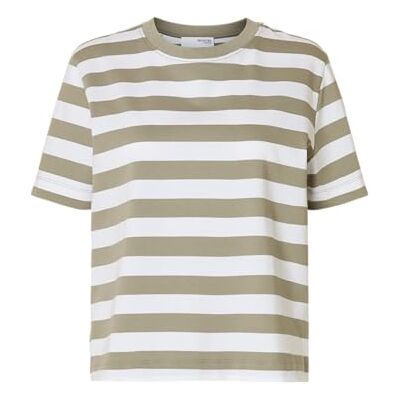 SELECTED FEMME Women's T-Shirt Striped Boxy Fit, Vetiver, M SELECTED FEMME Women's T-Shirt Striped Boxy Fit, Vetiver, M