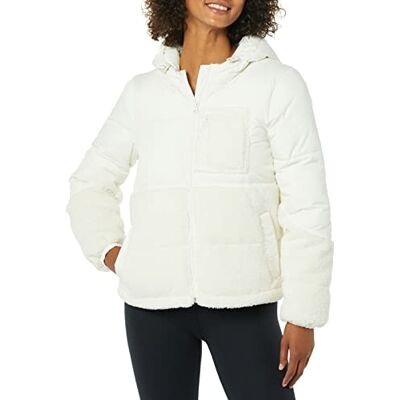 Amazon Essentials Women's Full-Zip Sherpa Fleece Hooded Puffer Jacket, Ivory, Small Amazon Essentials Women's Full-Zip Sherpa Fleece Hooded Puffer Jacket, Ivory, Small
